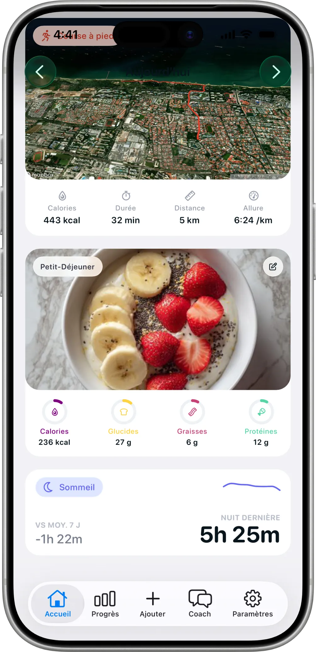 Aujourd’hui dans Healthier, avec le petit-déjeuner, une course, et le sommeil de la nuit dernière.