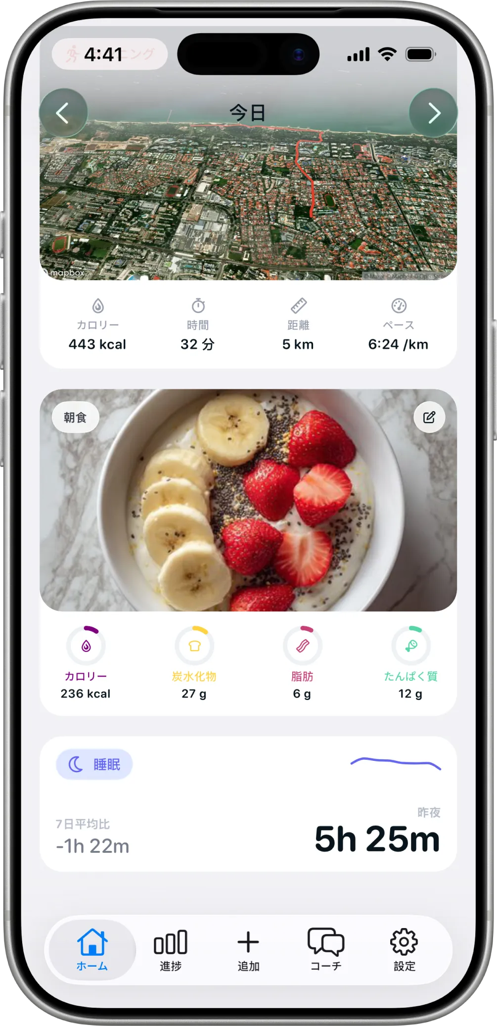 Healthierの今日。朝食、ラン、昨夜の睡眠。