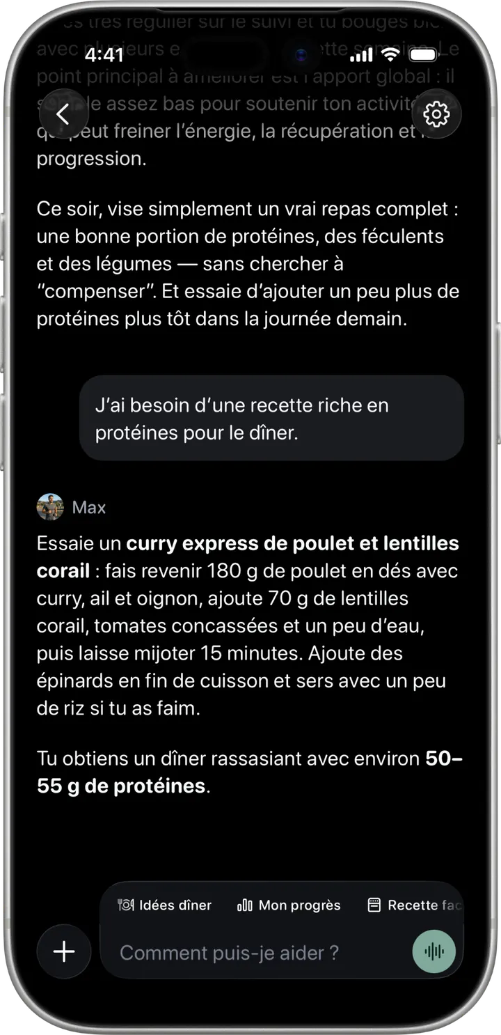 L’écran de coaching de Healthier