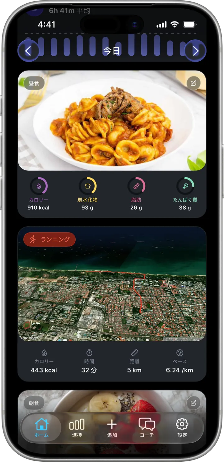 Healthierの栄養画面。写真に撮った昼食とマクロ。